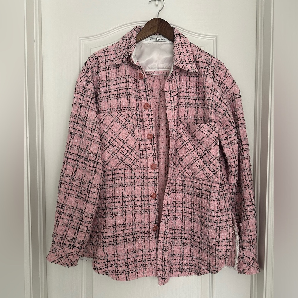 Charlie Luciano Tweed Over Shirt Pink Jacket Sz M